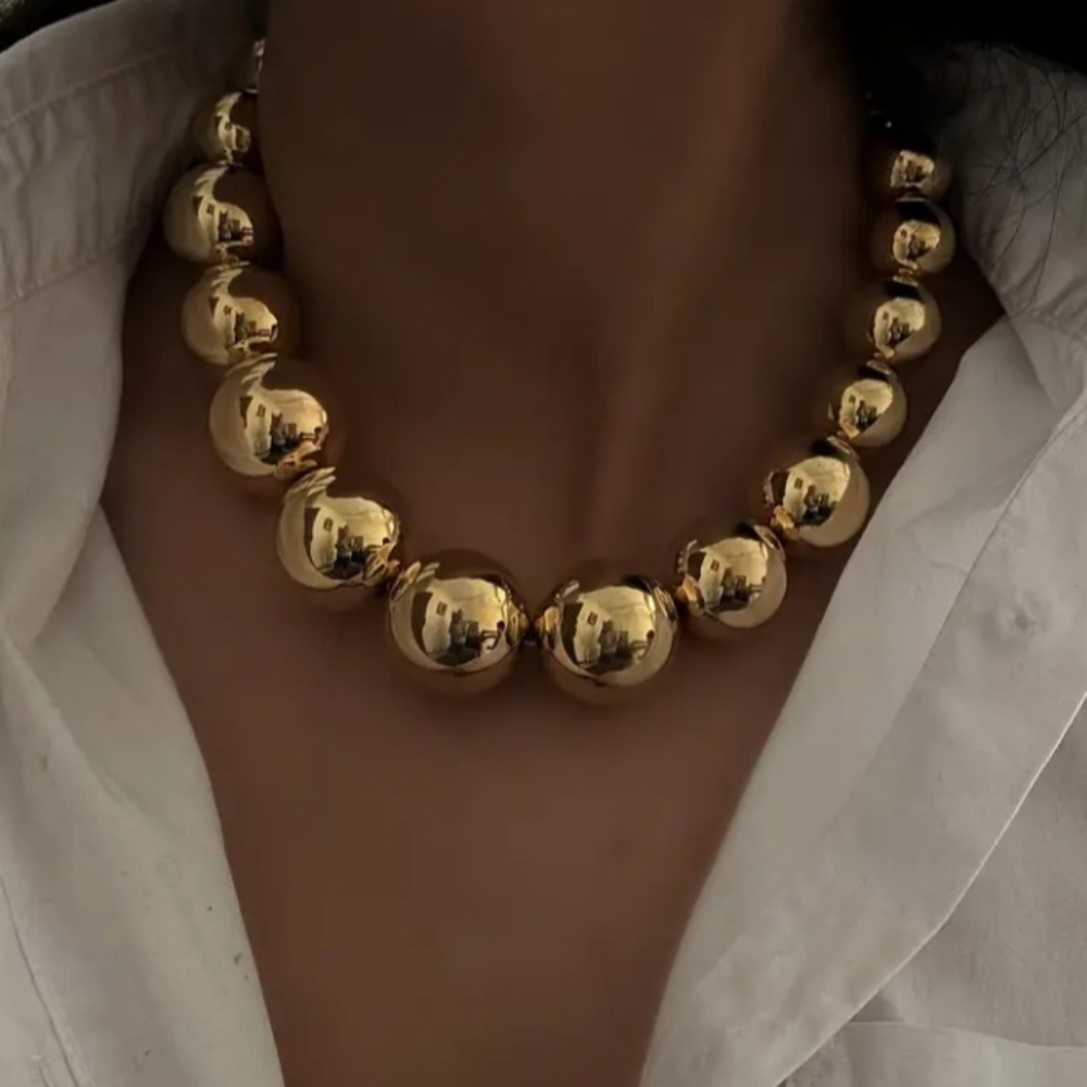Women Gold Fashion Balls Necklace - Picture 1 of 5